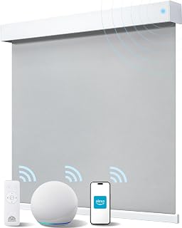 Smart Roller Shades for Windows, Alexa Blackout Motorized Blinds with Remote Control, Easy Install Automatic Electric Blinds for Indoor (20" W x 72" H, Gray Fabric & White Shell)