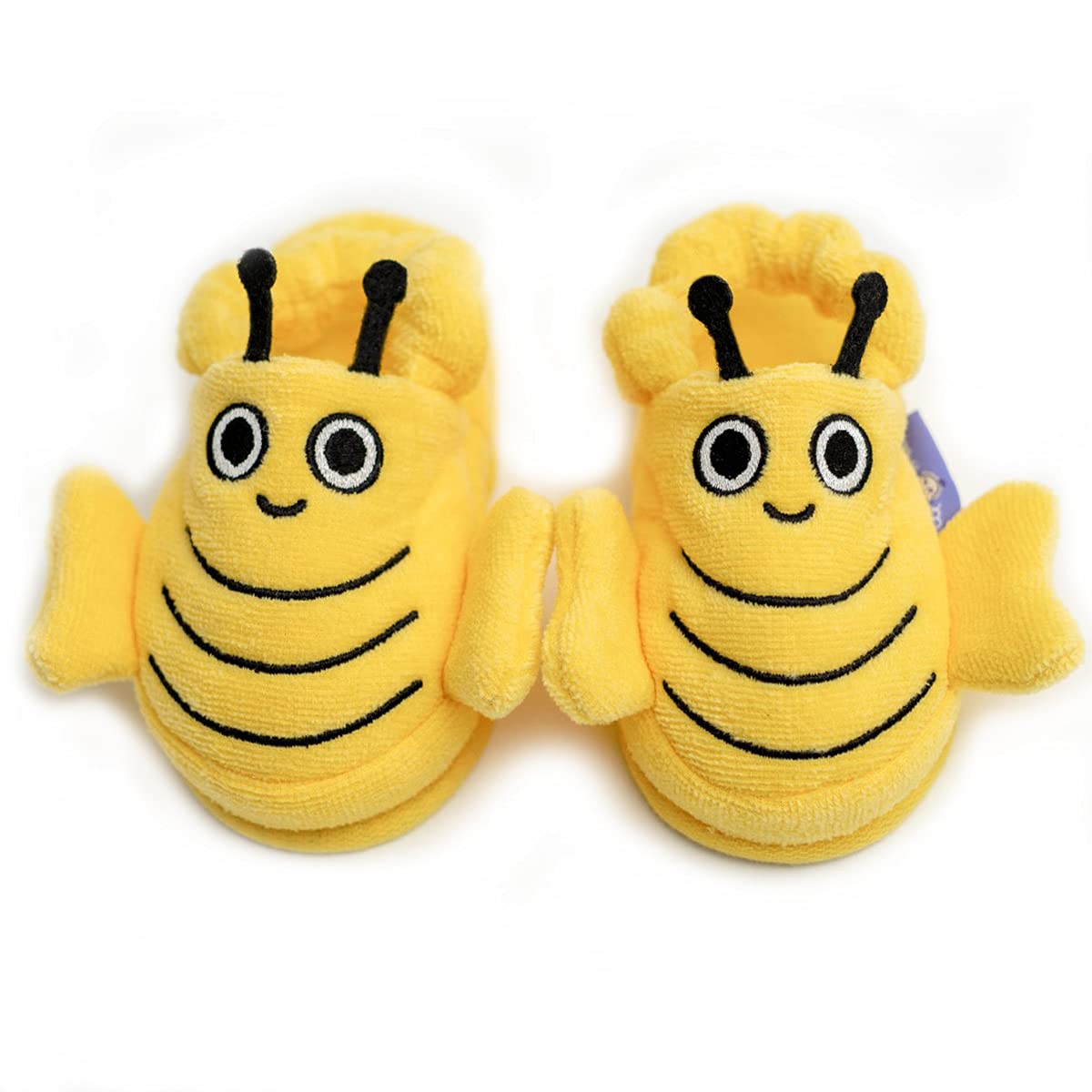 Milk Moo Soft CuddlesMilk&Moo Buzzy Bee Toddler Slippers | 100% Turkish Velvet Cotton Fabric Funny Slippers | Non-Slip Toddler House Shoes for Kids Aged 2-4 Years Old | Fun Plush Yellow Bee Toddler House Slippers