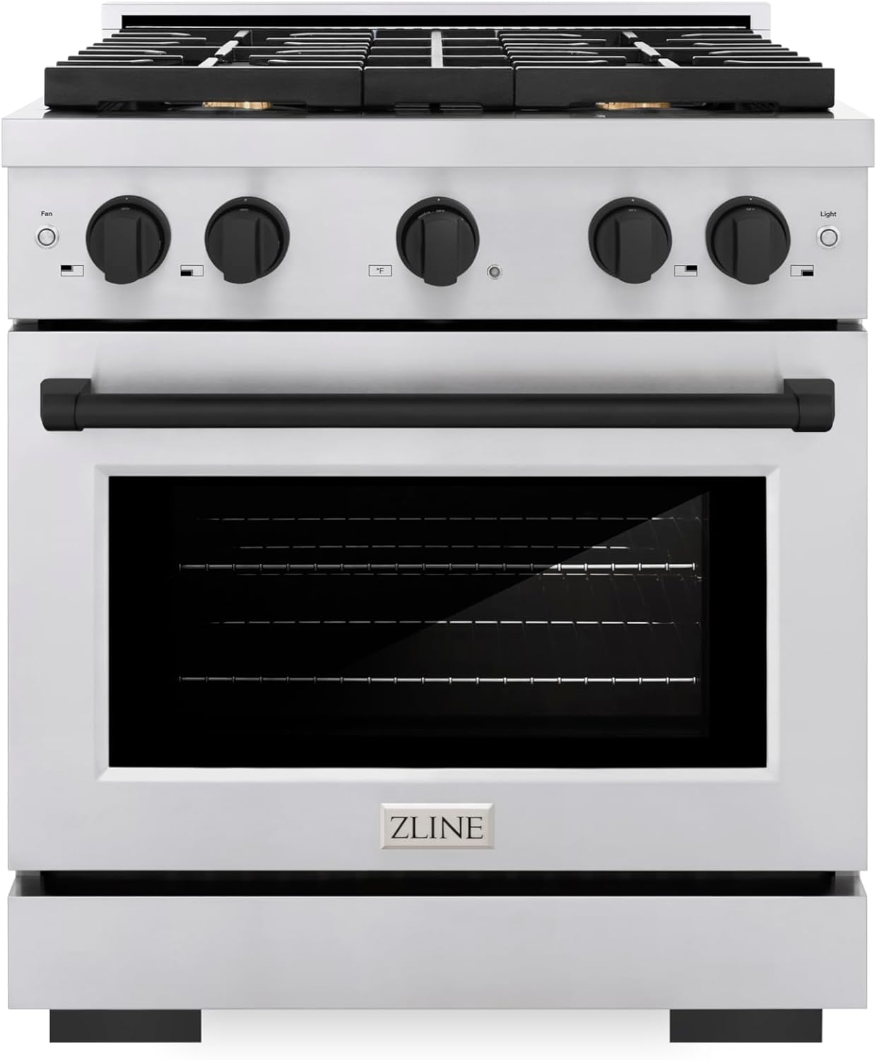 ZLINE Autograph Edition 30 in. 4.2 cu. ft. Paramount Dual Fuel Range with 4 Burner Gas Cooktop and Electric Convection Oven in Stainless Steel with Matte Black Accents (SDRZ-30-MB)