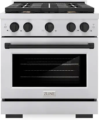 ZLINE Autograph Edition 30 in. 4.2 cu. ft. Paramount Dual Fuel Range with 4 Burner Gas Cooktop and Electric Convection Oven in Stainless Steel with Matte Black Accents