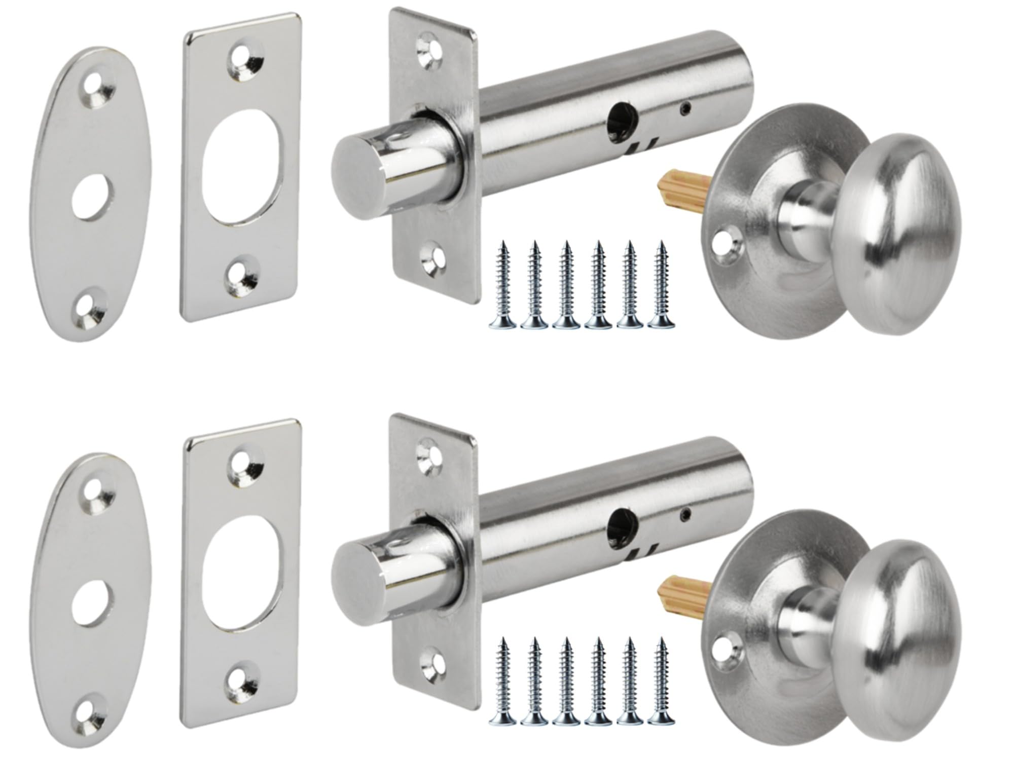 Hunta Satin Chrome Handlezone® 2 Pack Mortice Security Door Bolts, 60Mm Silver Rack Bolt, With Oval Thumbturns