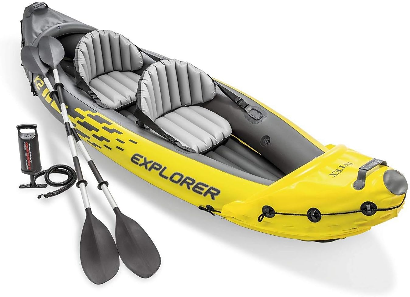 Explorer K2 Yellow 2 Person Inflatable Kayak with Aluminum Oars & Air Pump