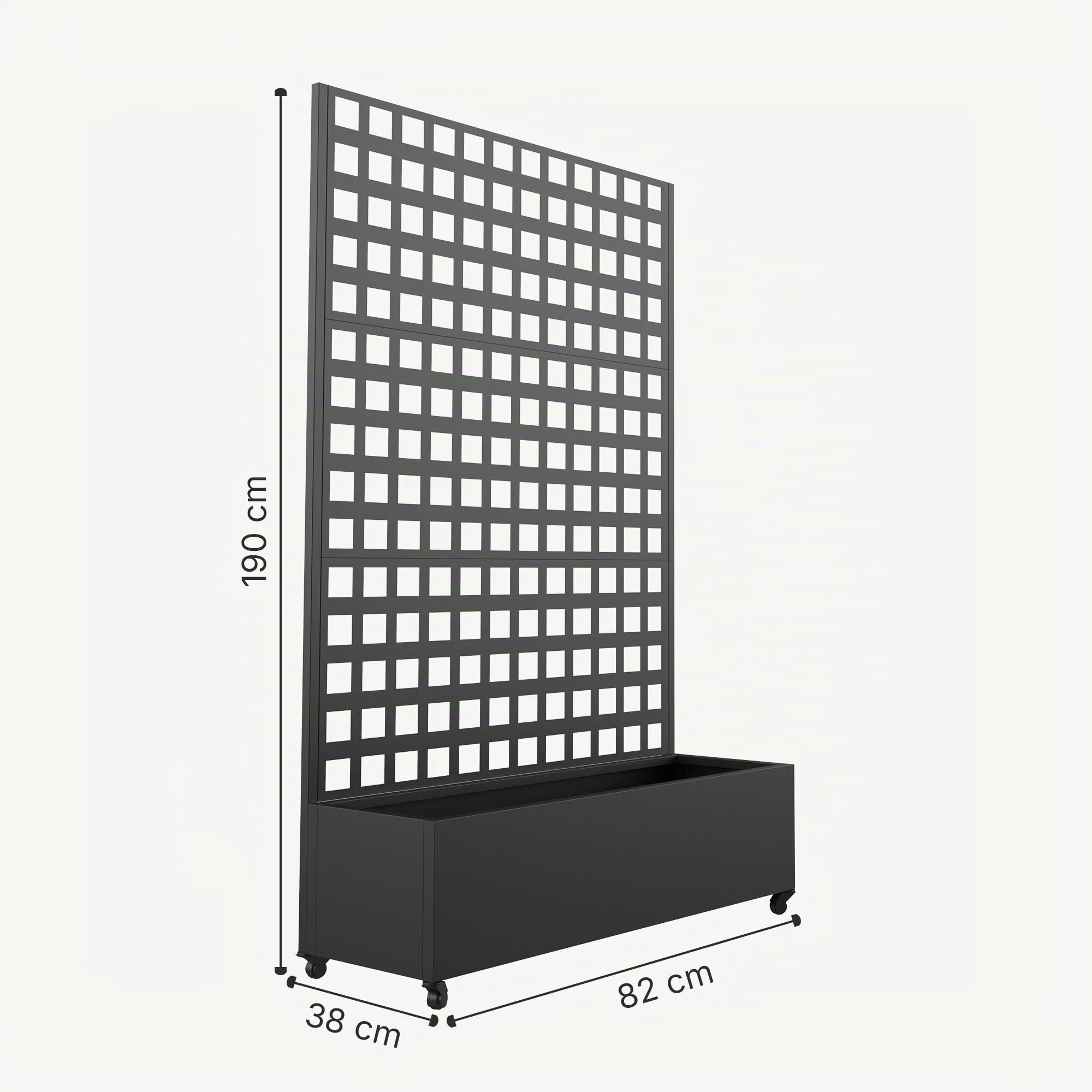 casa.pro Fioriera con Spalliera Portapiante Mobile con Pannello Grigliato Graticolato Parete Divisorio a 4 Rotelle da Interno e Esterno Separatore da Terrazza 190 x 82 x 38 cm Acciaio - Nero