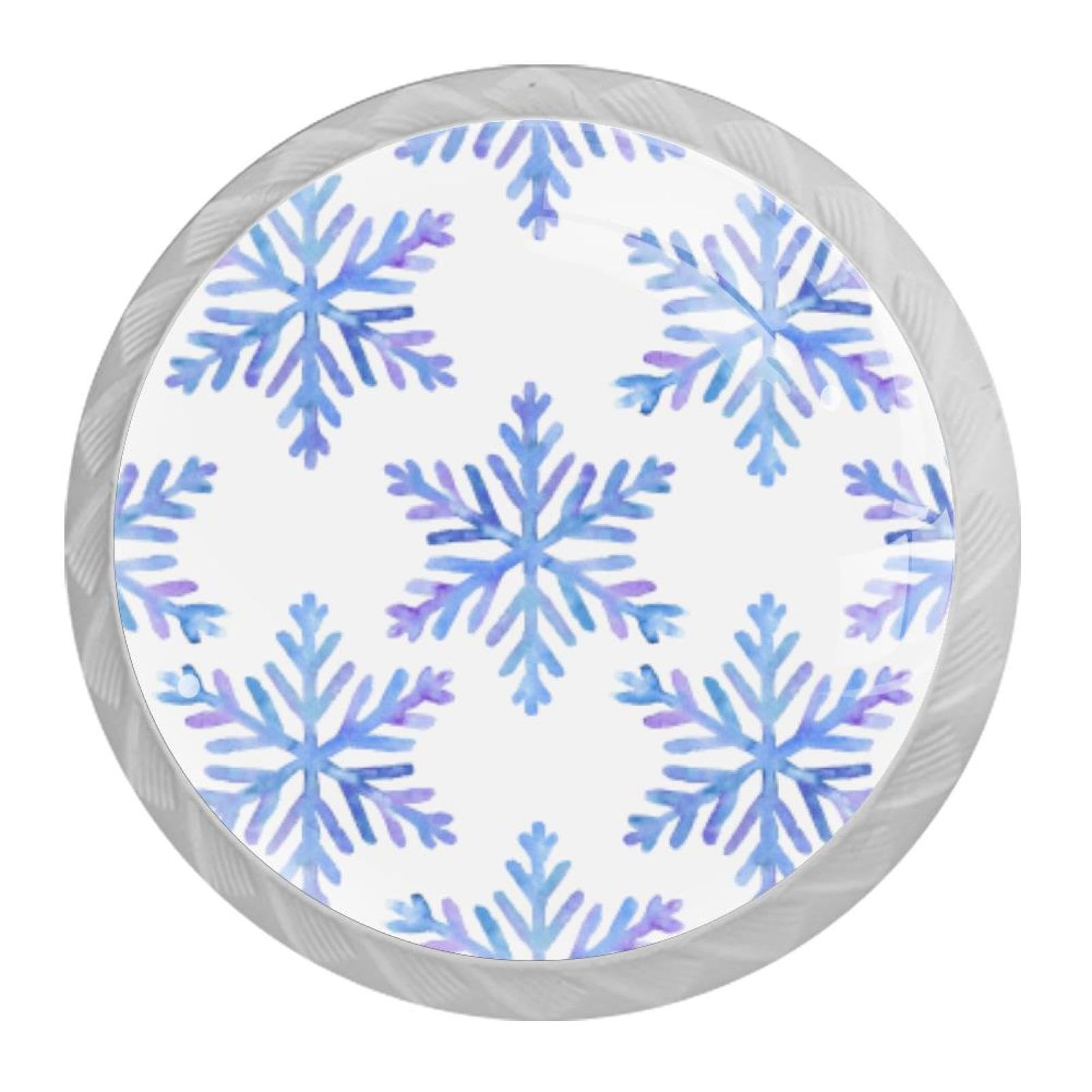 Tqmspg 4 Pieces Drawer Pulls Watercolor Snowflakes Door Knobs Dresser Handles for Kitchen Wardrobe Cupboard Hardware Furniture