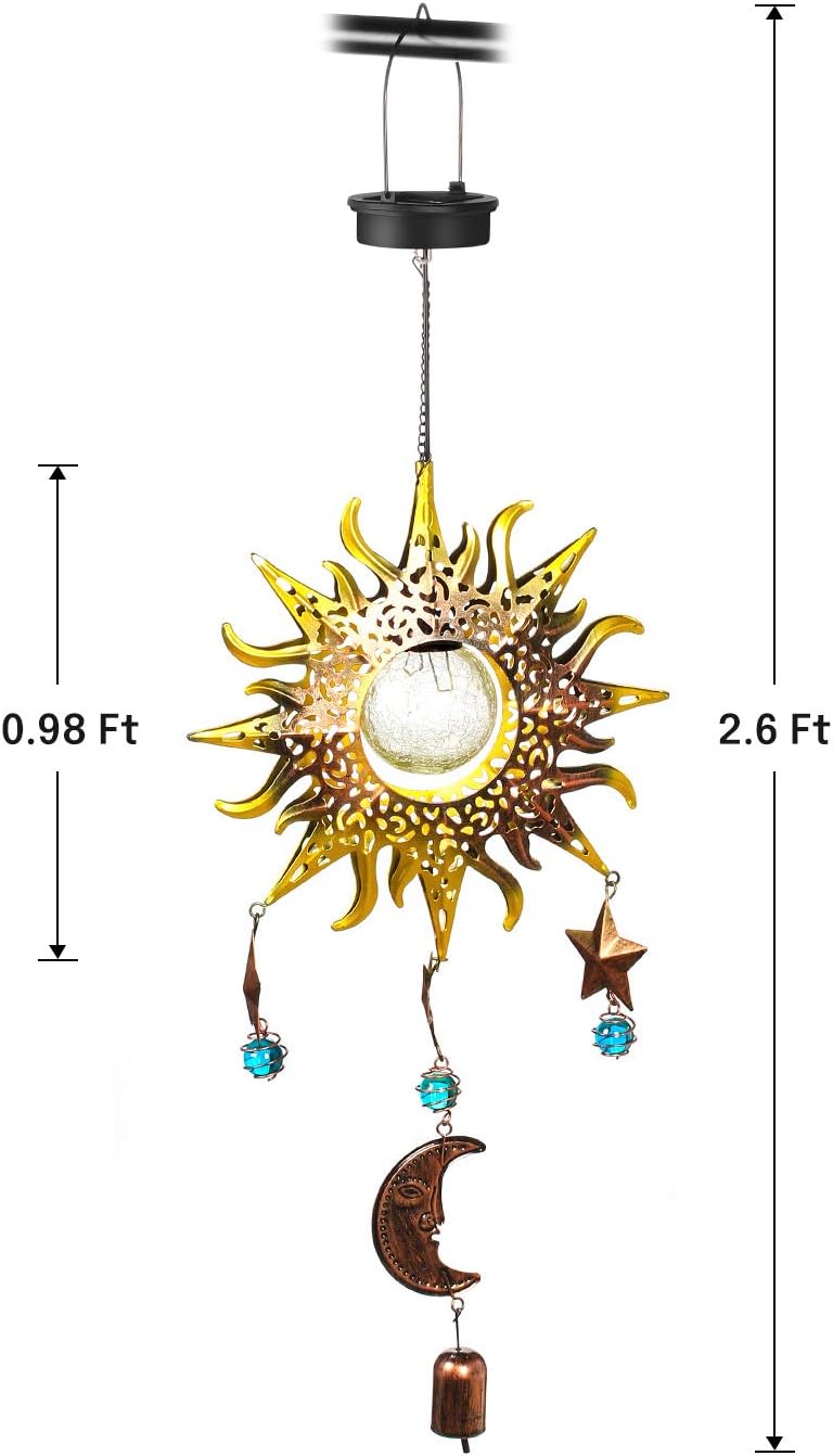 Hanging Solar Lights Wind Chimes: Sun Wind Chimes Outdoor for Mom's Day Gifts-Solar Wind Chimes Waterproof Globe Glass Path Lights with Windbells for Patio Lawn Porch Decoration and Festival Gifts
