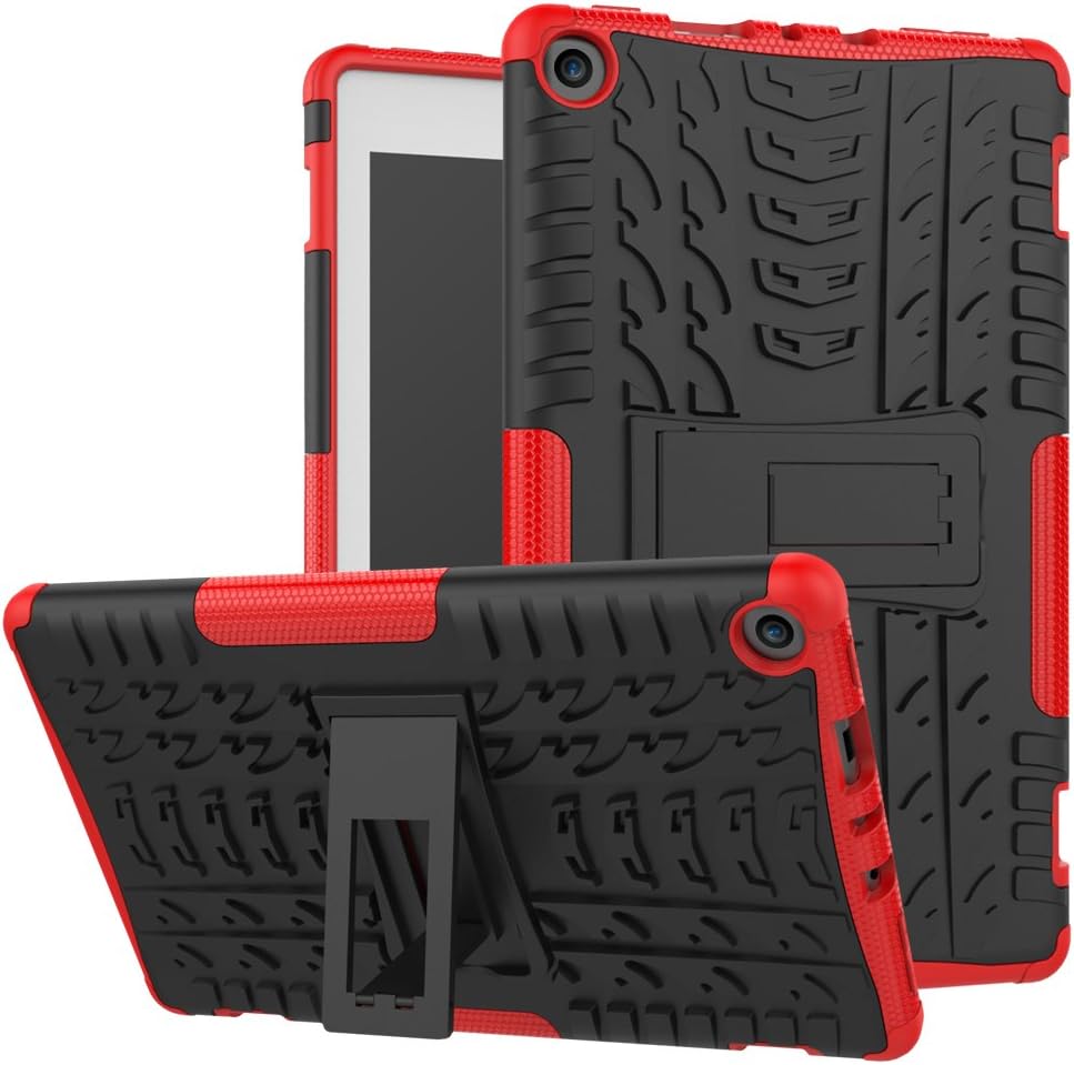 MAOMI AMZ F i r e 8 (2017/2018 Release) Case,[Kickstand Feature],Shock-Absorption/High Impact Resistant Heavy Duty Armor Defender Case for K i n d l e F i r e HD 8 7th/8th (Red-Black)