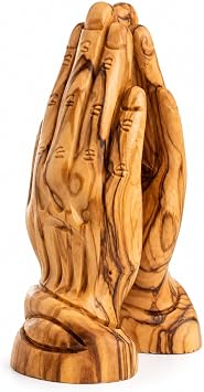 Olive Wood Praying Hands Statue, Hand Carved in Bethlehem, 7.5"