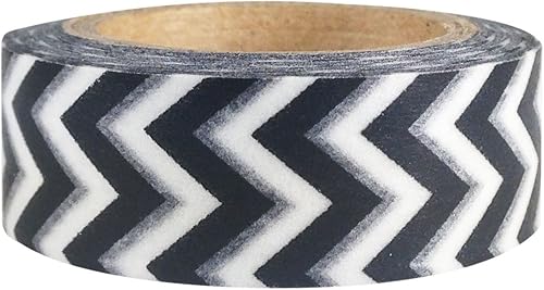 allydrew Cinta adhesiva japonesa a rayas Washi - Chevron corto negro