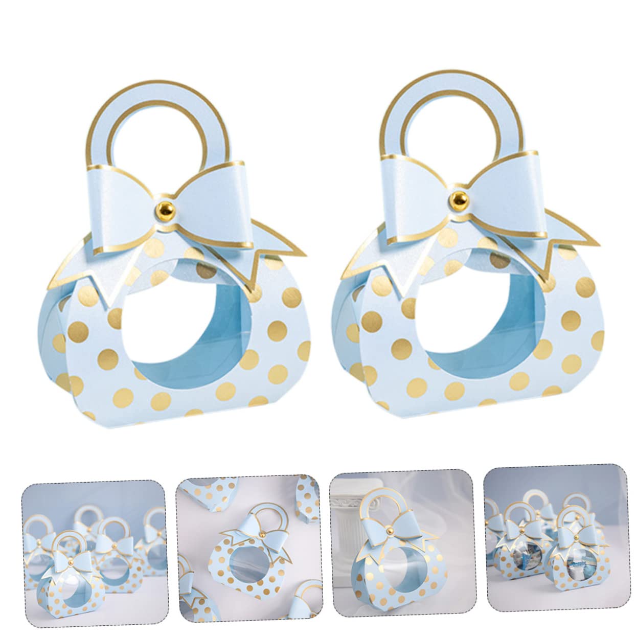 Caja de Dulces de Boda Azul de Papel Asa, 50 Piezas | Ventana Transparente y Lazo, para Snacks y Objetos Pequeños, Adecuado para Baby Showers y Cumpleaños