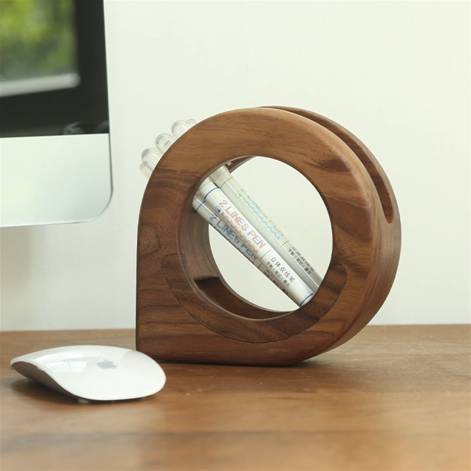 Porte-stylos en bois massif, porte-crayons décoratif marron rond pour étudiant