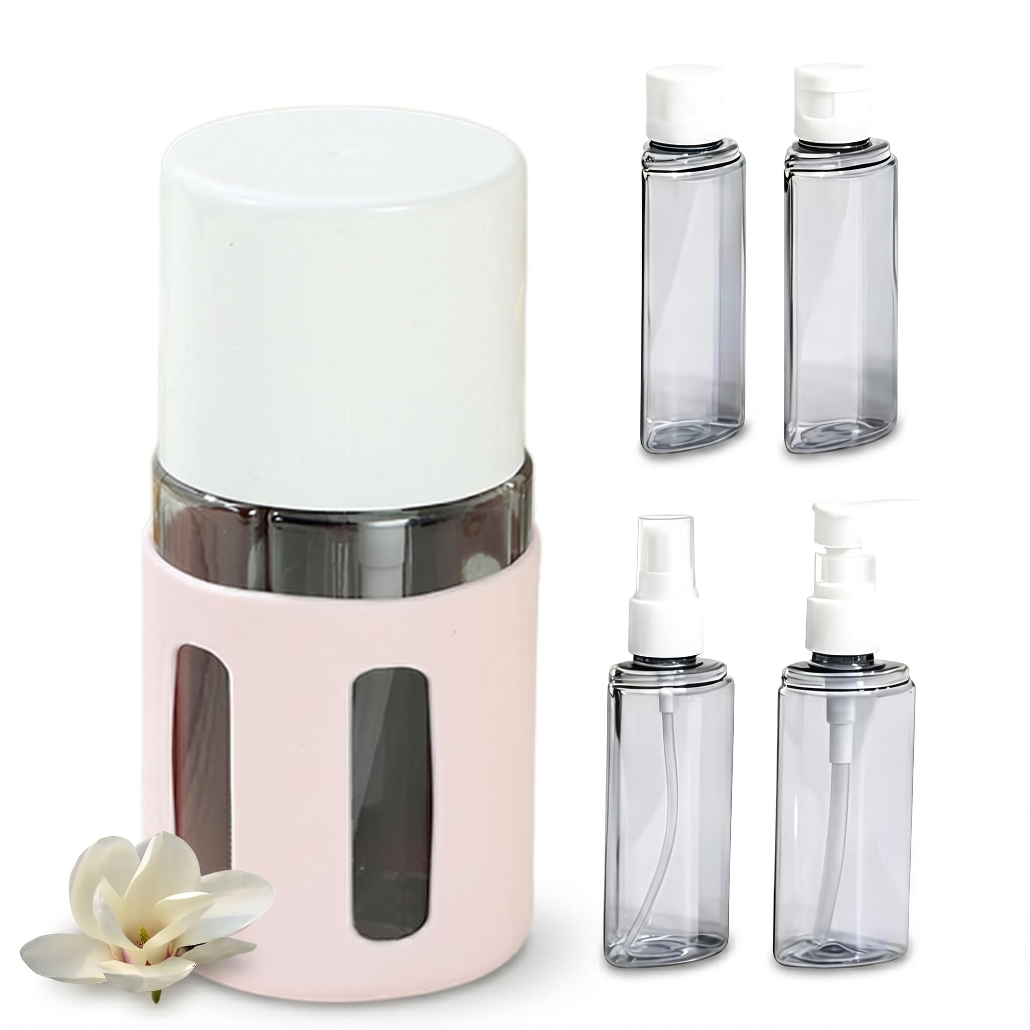 mondpfote 4 in 1 Travel Dispenser Bottle-Refillable Leakproof Rotatable Travel Dispenser Bottle,Four in One Travel Bottles for Toiletries,Portable Travel Toiletry Container for Airport (D,Round)