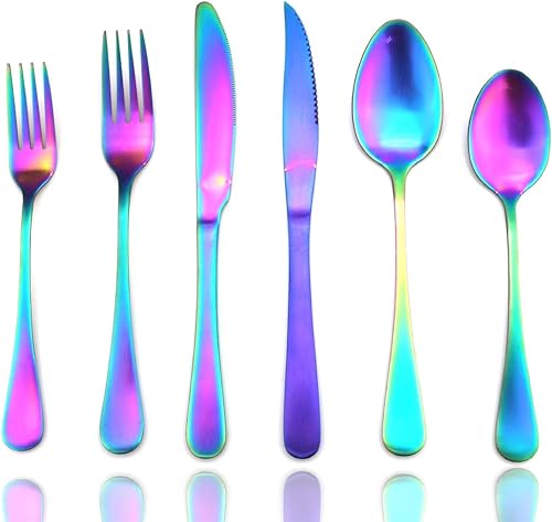 Miniatura 36 de JASHII Modern Royal - Cuchillo para carne, 8 unidades, color arcoíris mate, acero inoxidable 18/10, utensilios de cocina, cuchillo de vajilla dentado