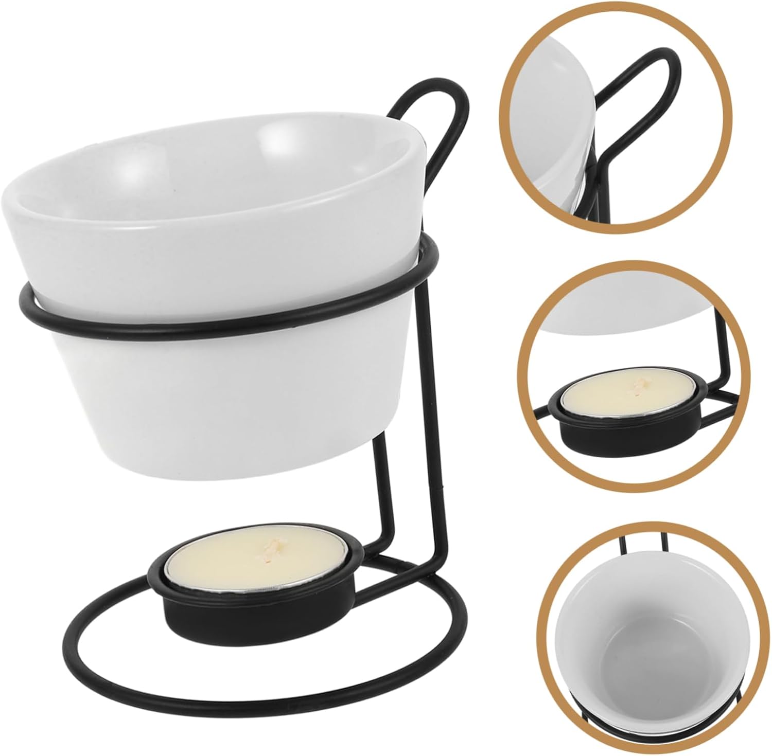 2sets Ceramic Butter and Cheese Warmer Set with Iron Rack Efficient Chocolate Fondue Pot for Easy Melting for Parties and Gatherings White Design
