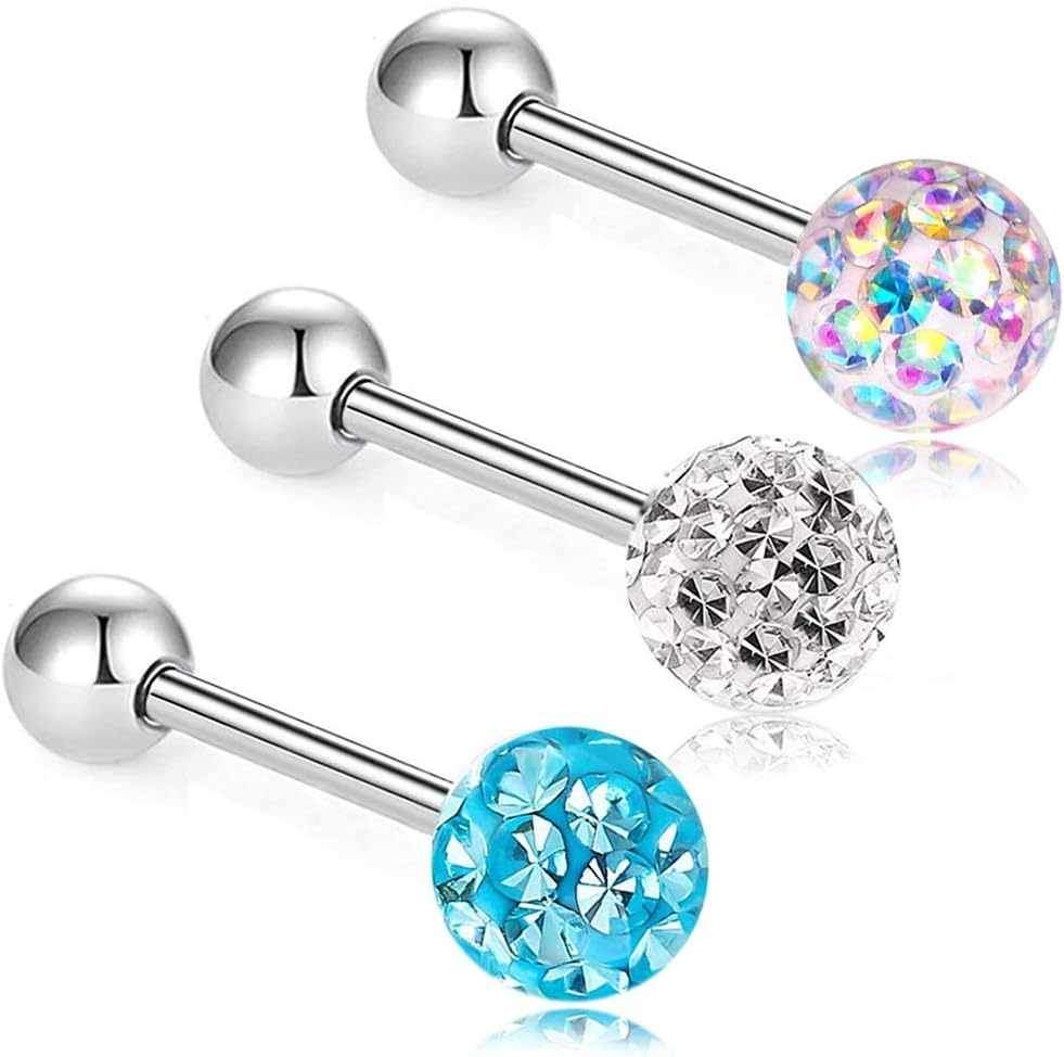 Anti-allergy Surgical Steel Tongue Rings Women Handmade Epoxy Crystal Piercing Barbells 14G 16mm