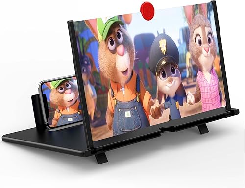 Lupa de pantalla de 16 pulgadas para teléfono inteligente - Proyector de aumento de pantalla 3D HD para películas, videos y juegos, soporte plegable
