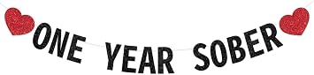 One Year Sober Banner - Happy Soberversary Decorations for Men or Women, One Year Sobriety Party Party Supplies