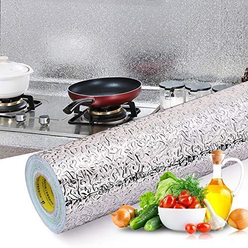 Skyzone Kitchen Oil-Proof Aluminum Foil Sticker Wall Desk Floor Waterproof DIY Home Furniture Decorate Foil Style Wallpaper (2m) 2