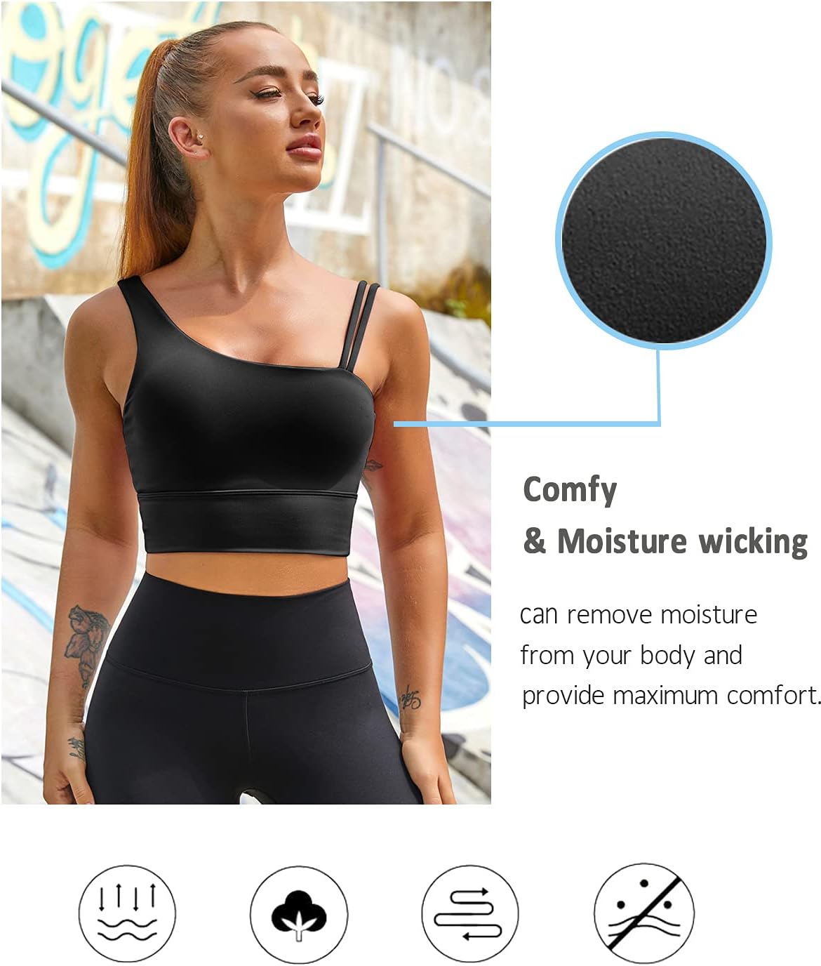 MELYUM Longline Sports Bras for Women One Shoulder Workout Tank Tops with Built in Bra Supportive Crop Yoga Top Padded - Image 5