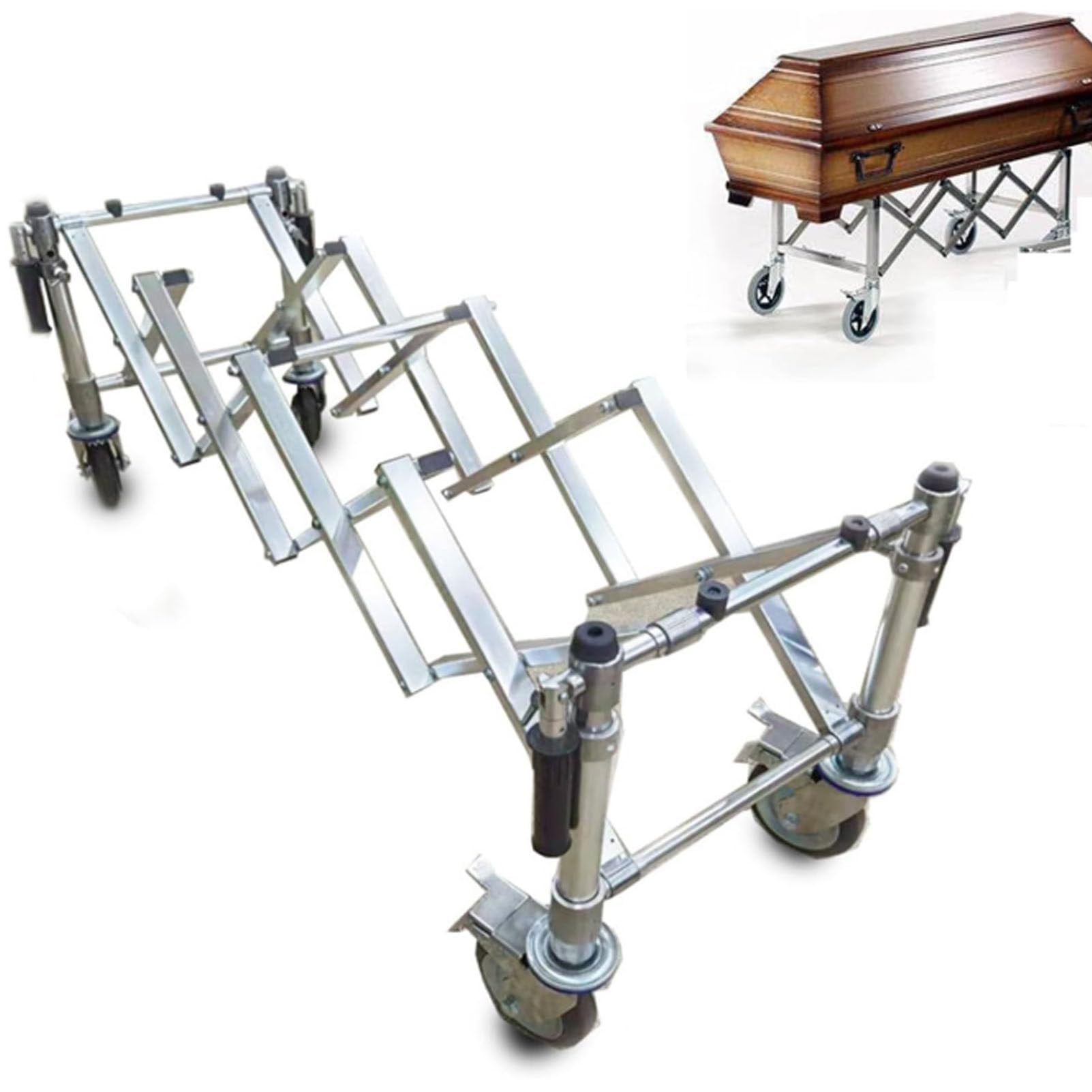 Carrito de bastidor de ataúd de aleación de aluminio de alta carga para uso funerario, resistente