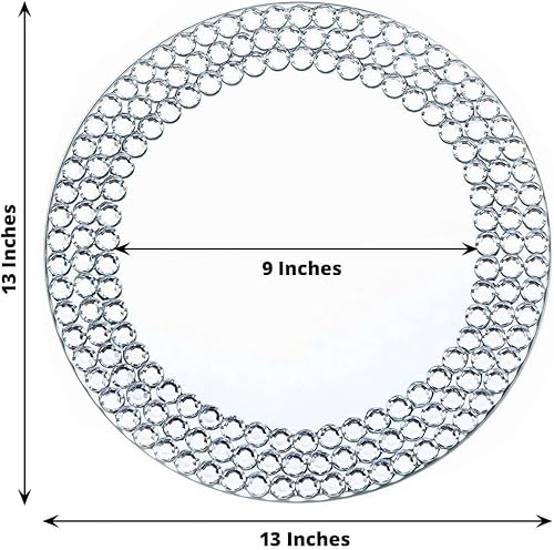 Miniatura 3 de Efavormart - Juego de 2 platos redondos de cristal con espejo plateado de 13 pulgadas con borde de cuentas de diamante para eventos de catering,