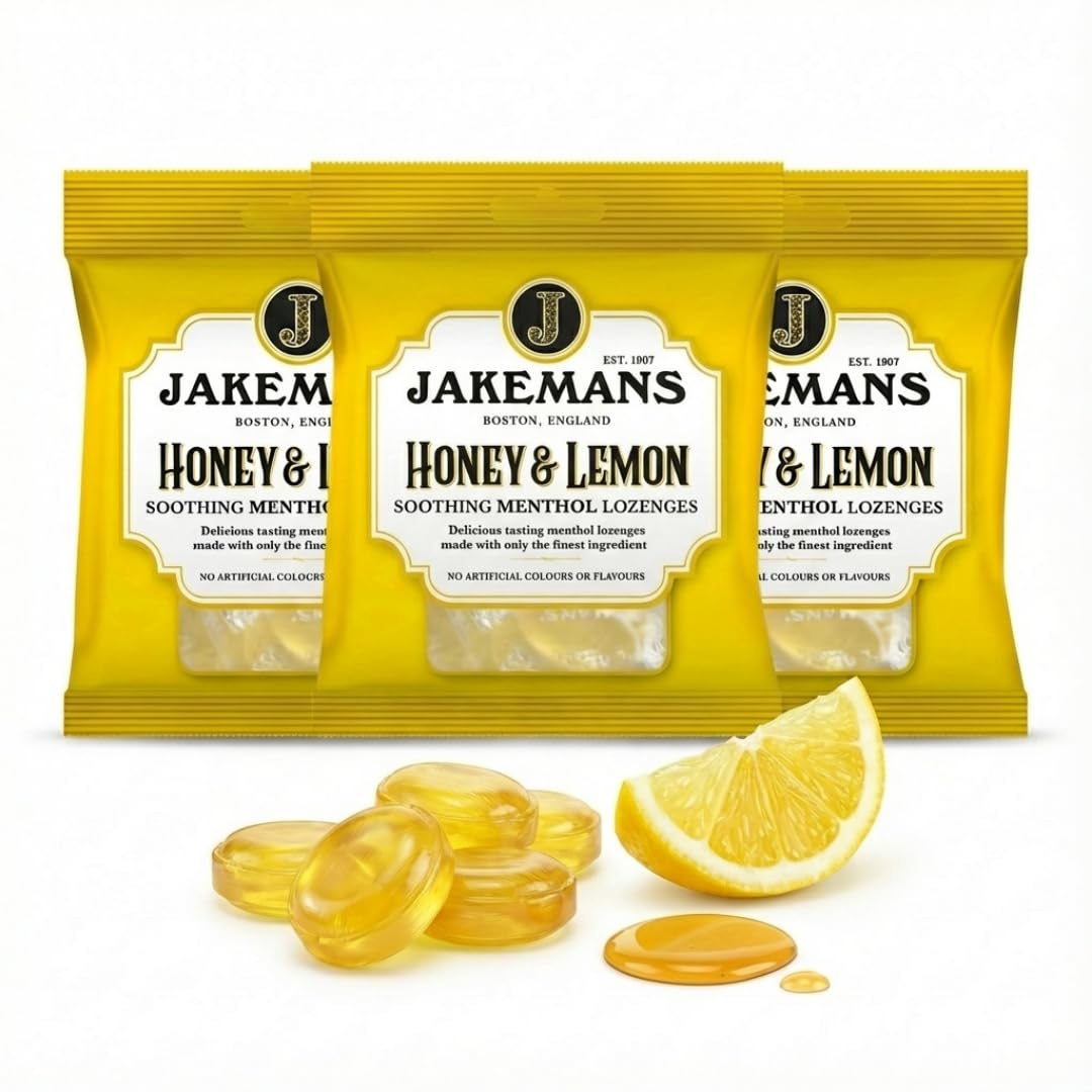 Jakemans Honey & Lemon Boiled Sweets 3 x 73g - Classic British Hard Candy with Natural Honey and Lemon Flavour - Vegetarian Friendly, No Artificial Colours or Flavours