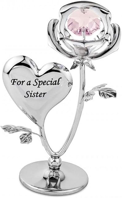 Crystocraft For a Special Sister Rose Crystal Ornament with Swarovski Elements with Pink Crystal, Gift Boxed, Chrome Plated, Perfect Keepsake Figurine Gift, Celebration Rose, Special Occasions Rose