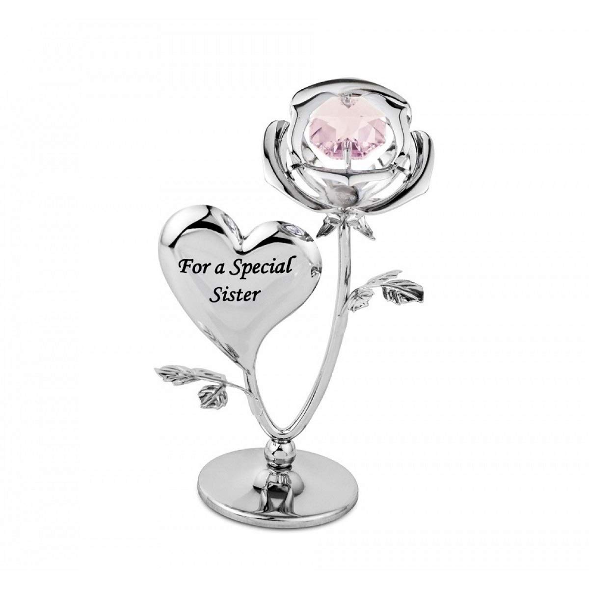 Crystocraft Pink For A Special Sister Rose Crystal Ornament With Swarovski Elements With Crystal, Gift Boxed, Chrome Plated, Perfect Keepsake Figurine Gift, Celebration Rose, Special Occasions Rose