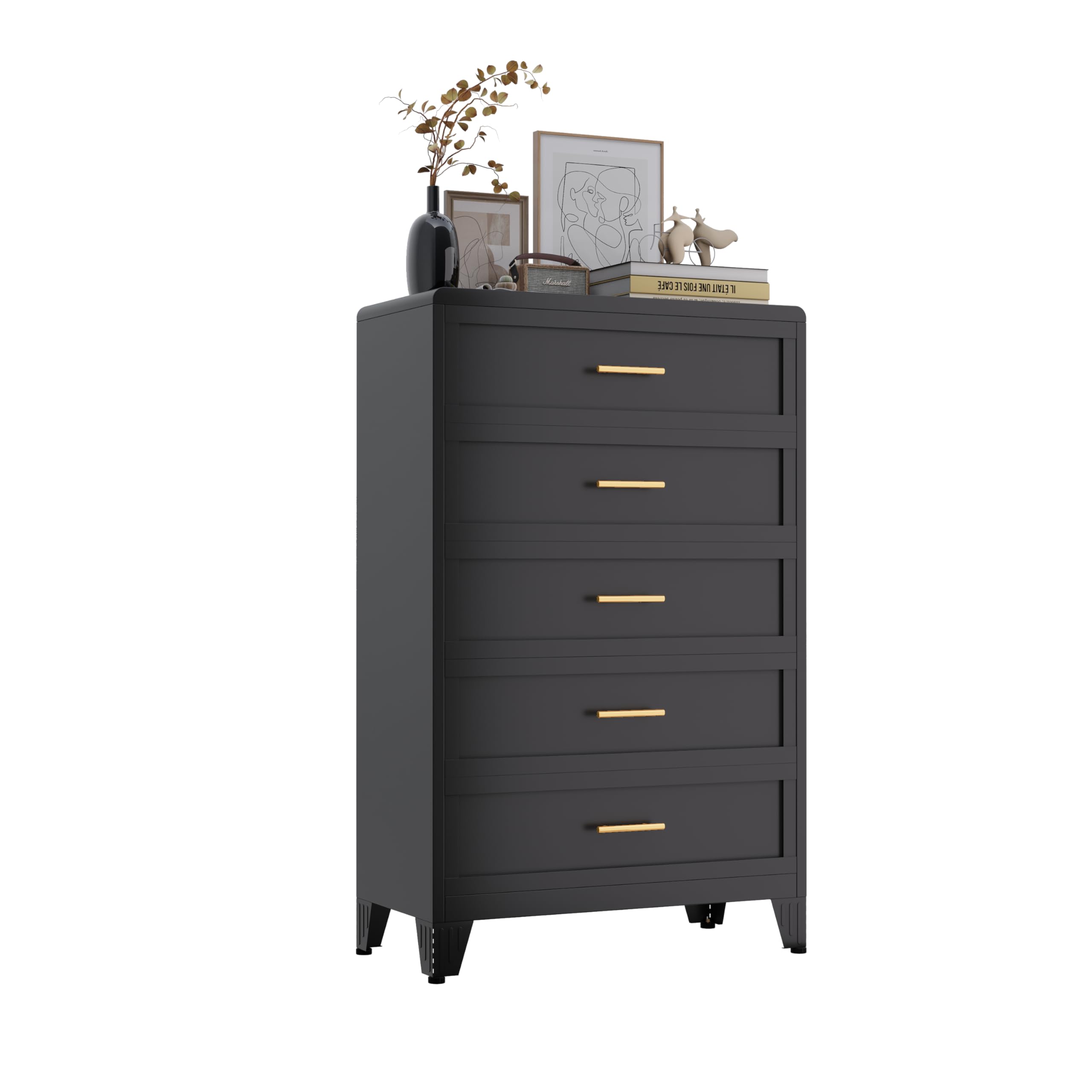 Ckzbx Metal Dresser Under Desk Metal Filing Cabinets, 53.54" H Drawer Chests of Drawers for Office, Garage (5 Drawers Black 31.5 inch Wide)