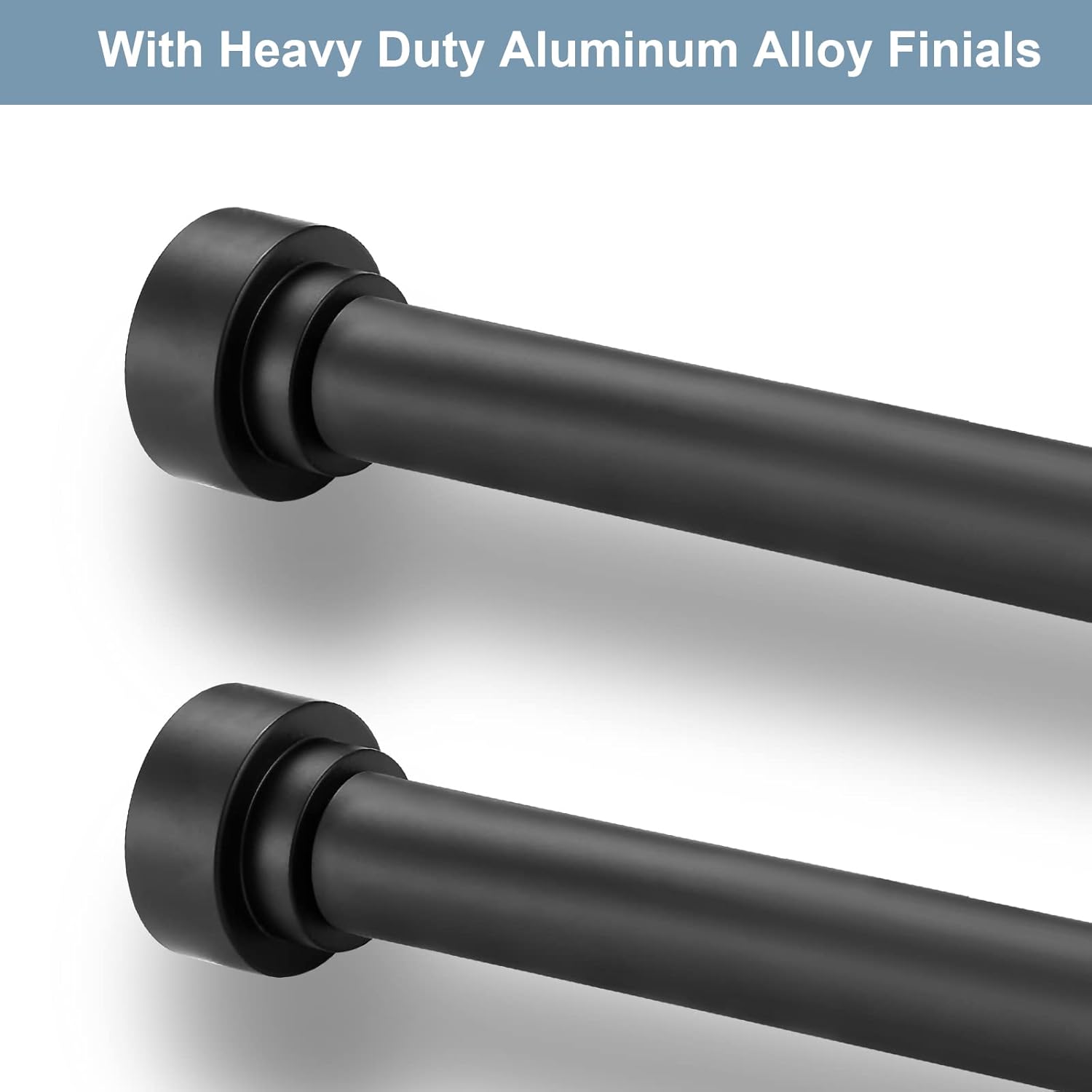 2 pack heavy duty 1 inch diameter single curtain rods 36-72” adjustable window curtain rod with aluminum alloy cylindrical cap finials, wall mount and ceiling mount, matte black matte black 36-72"