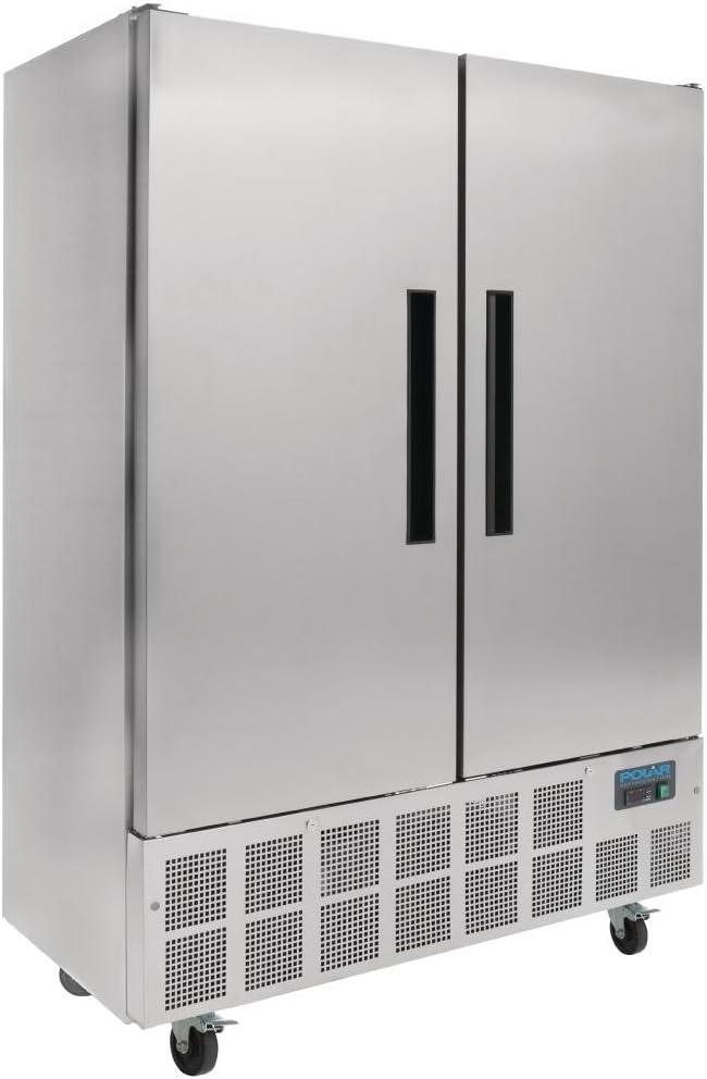 Polar Refrigeration G-Series 600 W Double Door Slimline Fridge 960 Litre,Stainless Steel,Size: 2000(H)x1340(W)x710(D)mm,Temp: -2 degree to 5 degree celsius,Auto Defrost,6 Shelves,Energy Rating C,GD879