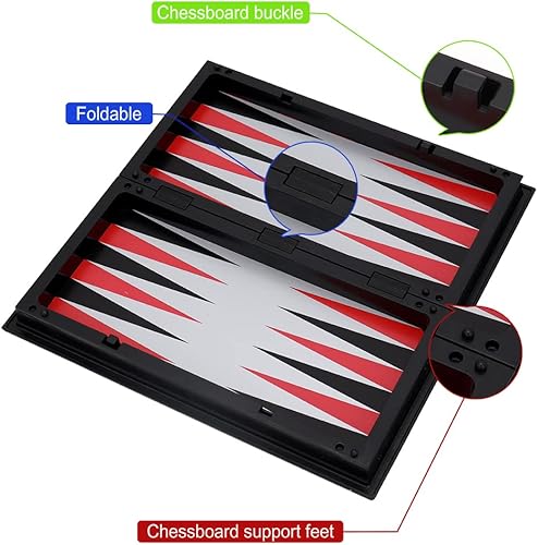 Miniatura 6 de Kaile - Set de ajedrez 3 en 1 con damas y backgammon ajedrez magnético de viaje con estuche plegable de 13 pulgadas