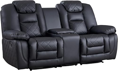Miniatura 8 de EBELLO Sofá Reclinable Manual Loveseat de Cuero Sintético, Sillón Sofá Reclinable de 2 Asientos con Consola Central, Almacenamiento Oculto y