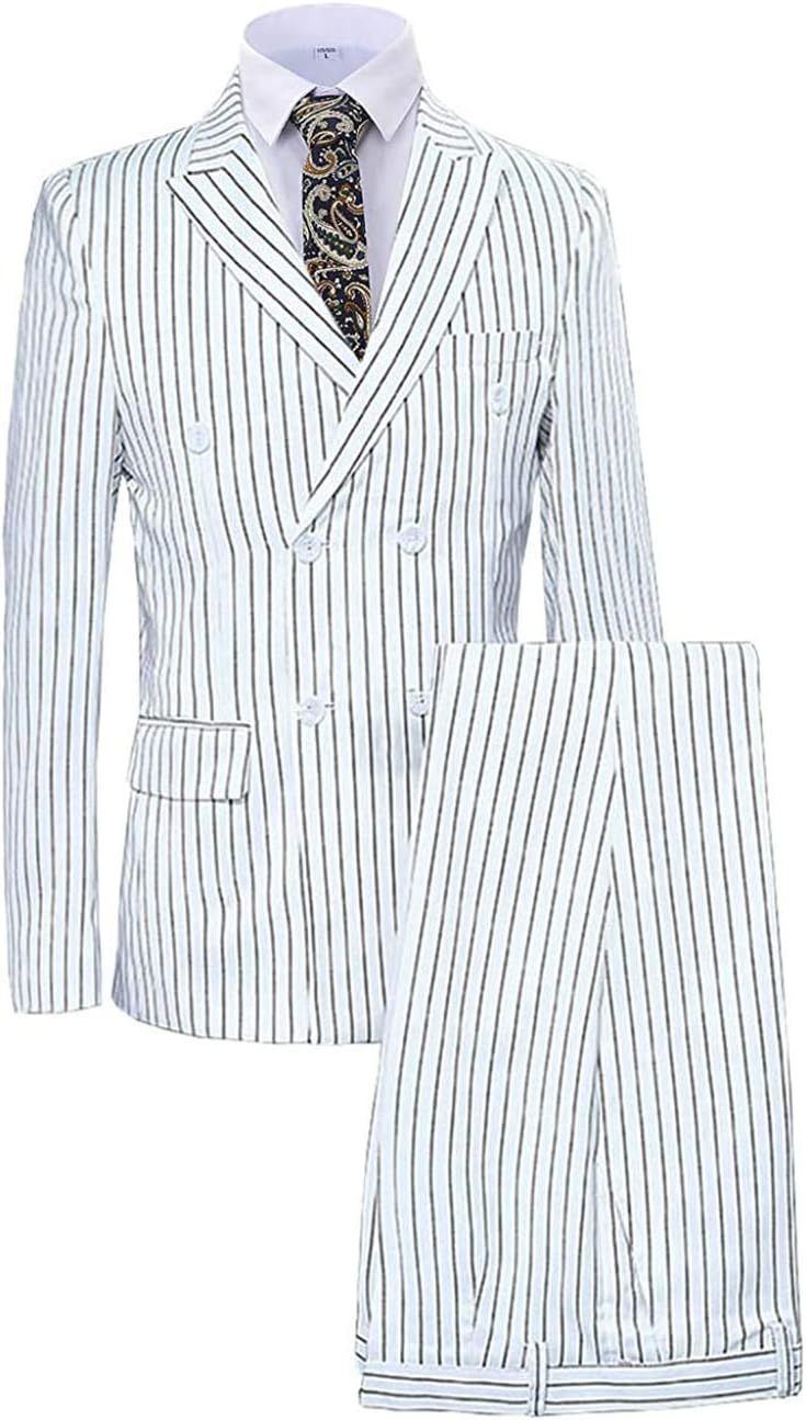 Aimicui Slim Fit Mens Suit Set 2 Pieces Wedding Groomman Pinstripe Notched Lapel Tuxedos（Blazer+Pants）