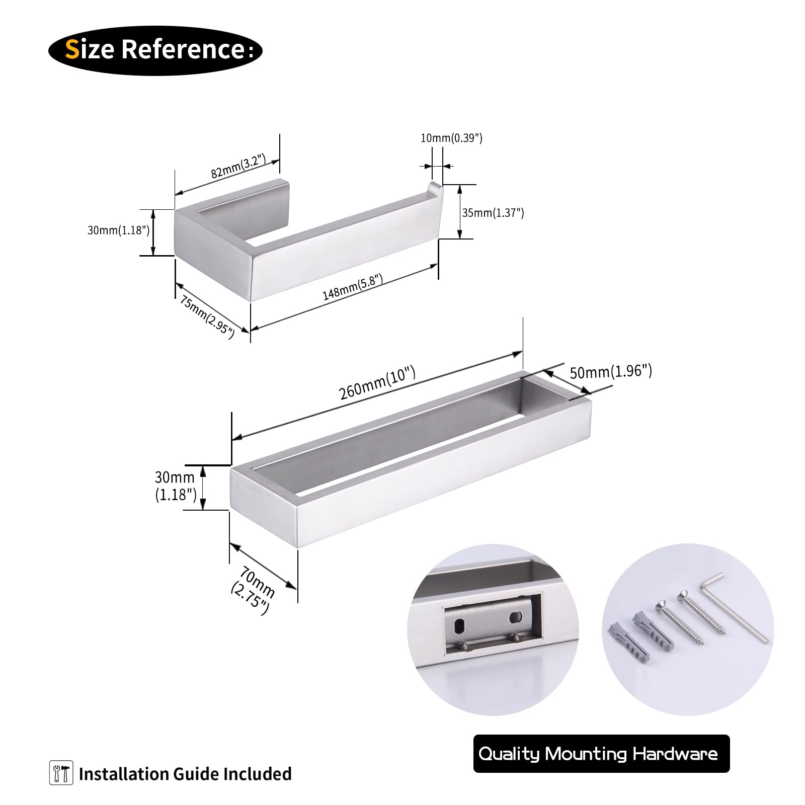 Juego de accesorios de baño de 2 piezas de acero inoxidable contemporáneo montado en la pared - Soporte para papel higiénico con anillos de toalla, acabado cepillado HG1708-2LS 6