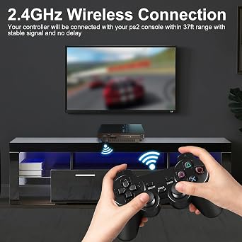 PS2 Controller,2 Pack 2.4GHz Wireless Controller for PS2/PS2 Slim/PS1