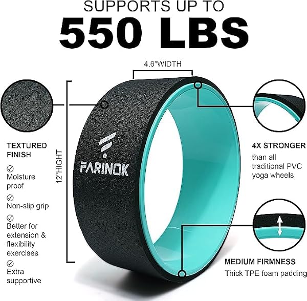 Yoga Wheel for Stretching & Flexibility to Help Back Aches & Tension, Deep Tissue Muscle Massage. Back Roller Wheel with Extra Cushion, Wider & Thickest Foam, Stretches and Strengthens Core Muscles (GREEN, 2) by FARINOK - Image 4