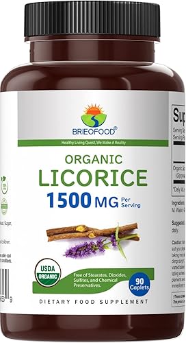 Miniatura 2 de Brieofood Regaliz orgánico 1500 mg, 45 porciones, vegetariano, sin gluten, 90 tabletas vegetarianas
