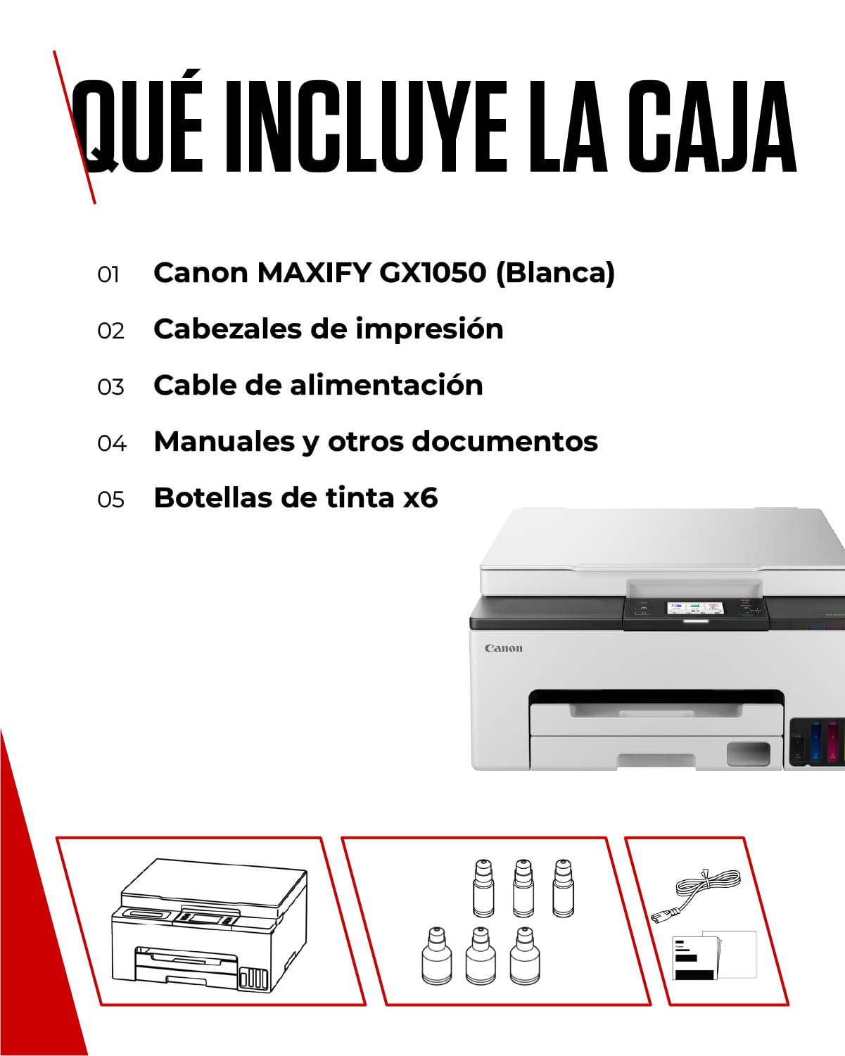 Canon MAXIFY GX1050 – Impresora Multifunción MegaTank a Color, Copiadora y Escáner A4 | Hogar y Oficina | Wi-Fi, Ethernet y USB | Inyección de Tinta