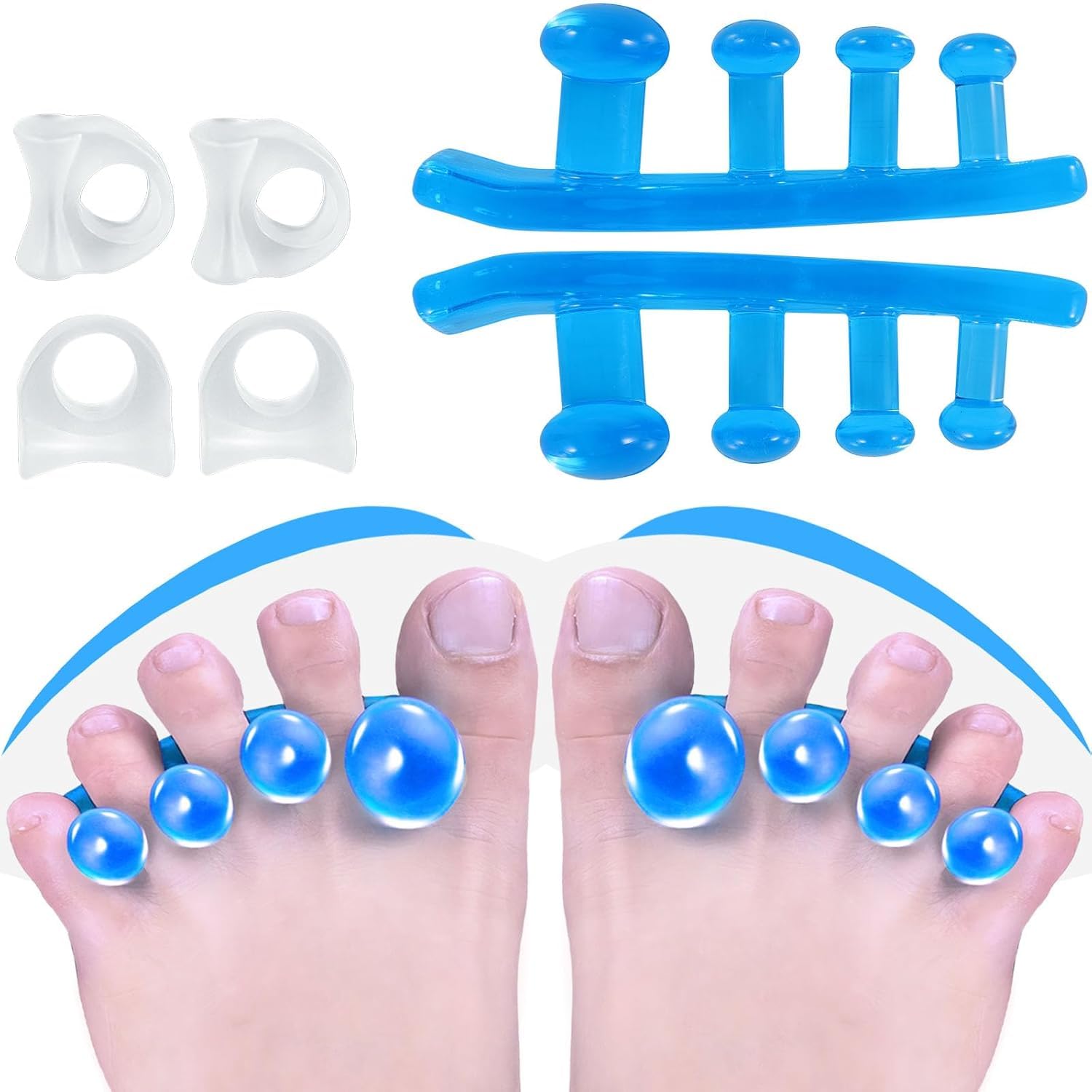 Separadores de dedos y estirador, espaciadores de dedos de gel, corrigen los juanetes y restauran los dedos de los pies a su forma original, para hombres y mujeres, paquete de 3 (1 par