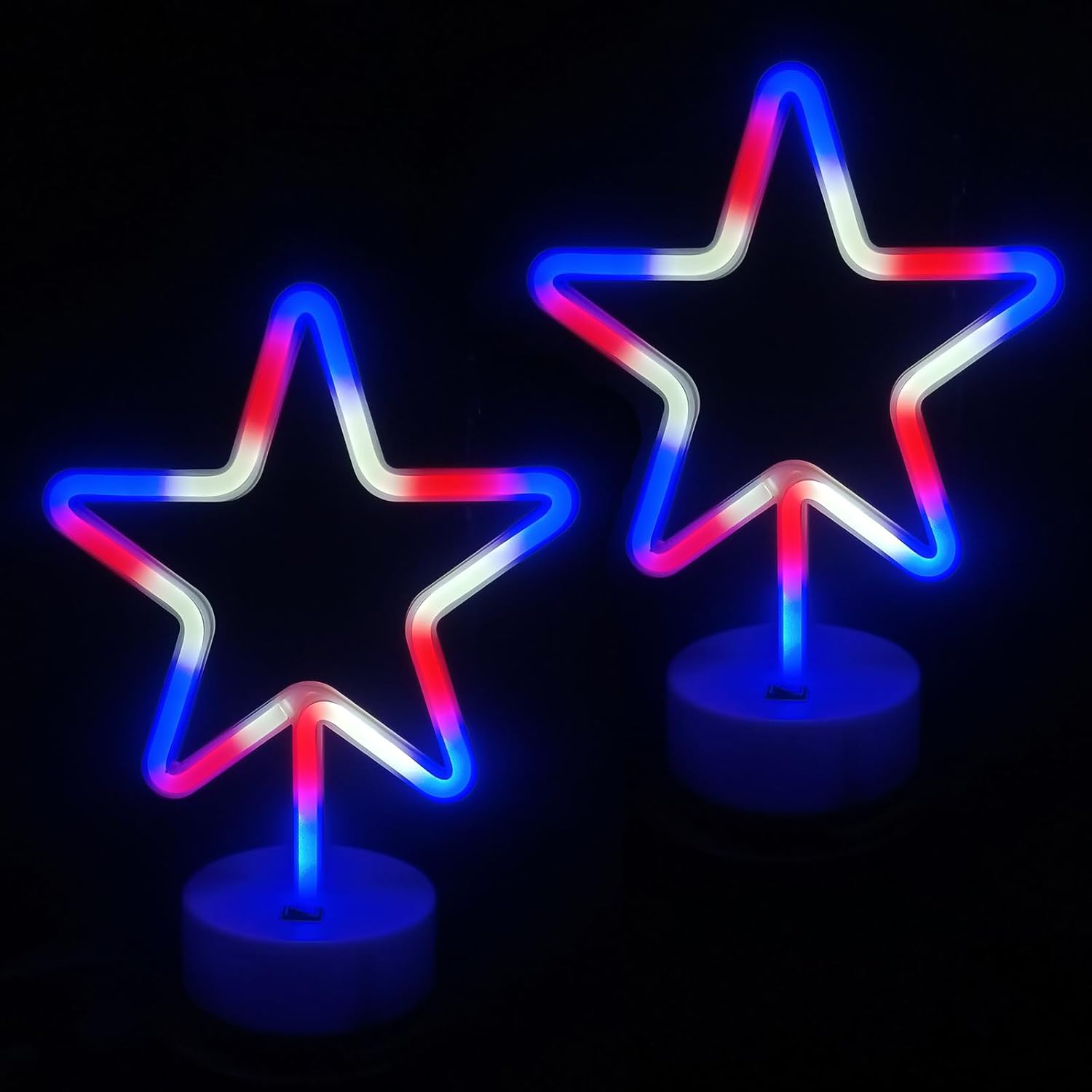 4th of July Decorations Neon Signs, 2 Pack Red White Blue Star LED Neon Lights USB/Battery Powered, Patriotic Lights for Home Tabletop Centerpiece Bedroom Night Light 4th of July Decor