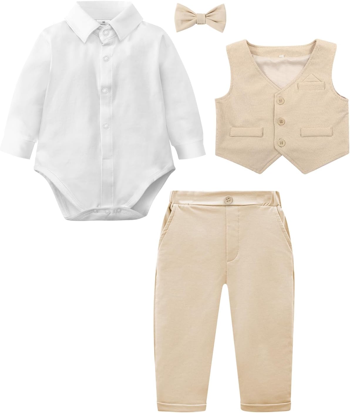 A&J DESIGN Baby Boy Suits Clothes Infant Toddler Formal Gentleman Outfits, Dress Shirt + Vest + Bow Tie + Pants Wedding Set - Image 6