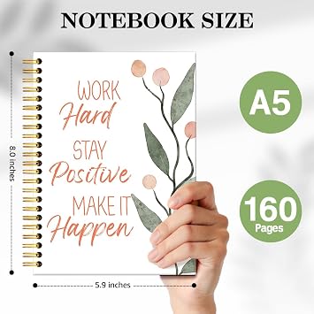ERHACHAIJIA Work Hard Stay Positive Make It Happen 160 Pages Hardcover Lined Spiral Notebook, Inspirational Notebook Gifts for Coworker Staff Team Members, Positive Affirmations Journal for Daughter