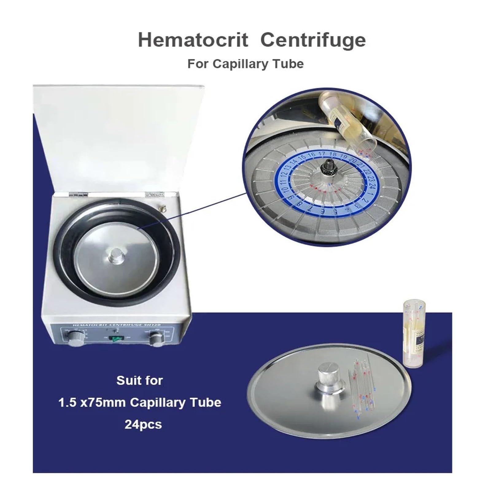 Centrífuga de mesa, Centrifugadora Electrónica De Hematocrito En Sangre Sobremesa 12000rpm, Tubo Capilar 1,5x75mm For Uso Médico Y Laboratorio SH120