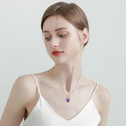 Miniatura 2 de Love Heart Birthstone Necklace for Women 925 Sterling Silver Rose Flower Necklace Dainty Jewelry Gifts for Women Wife Girlfriend Mother Daughter Her