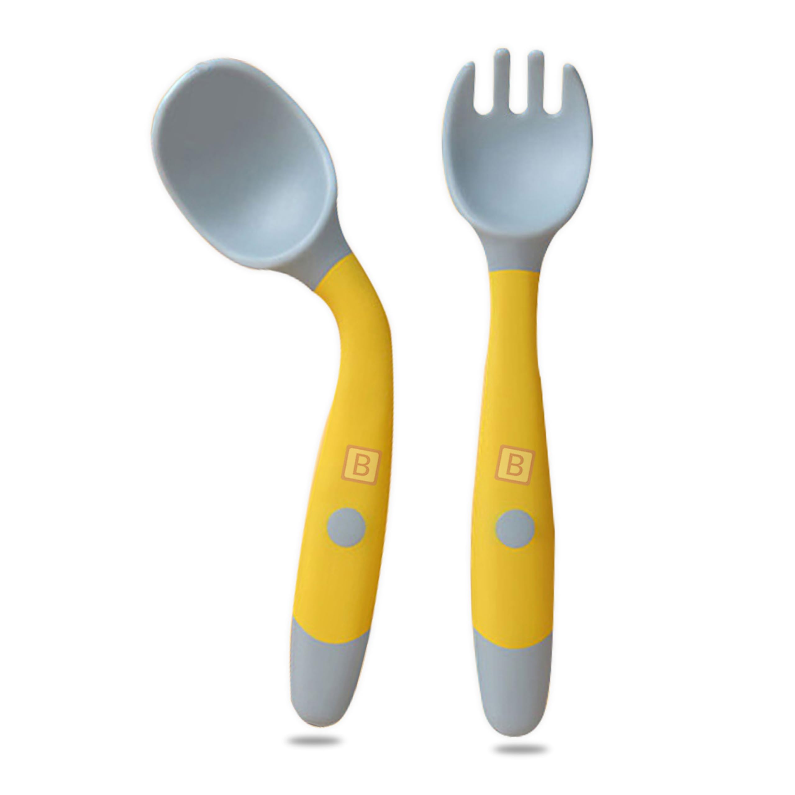 Bembika Baby Training Spoon Twist Set - Silicone Spoon and Fork for Feeding (Yellow)-image-26