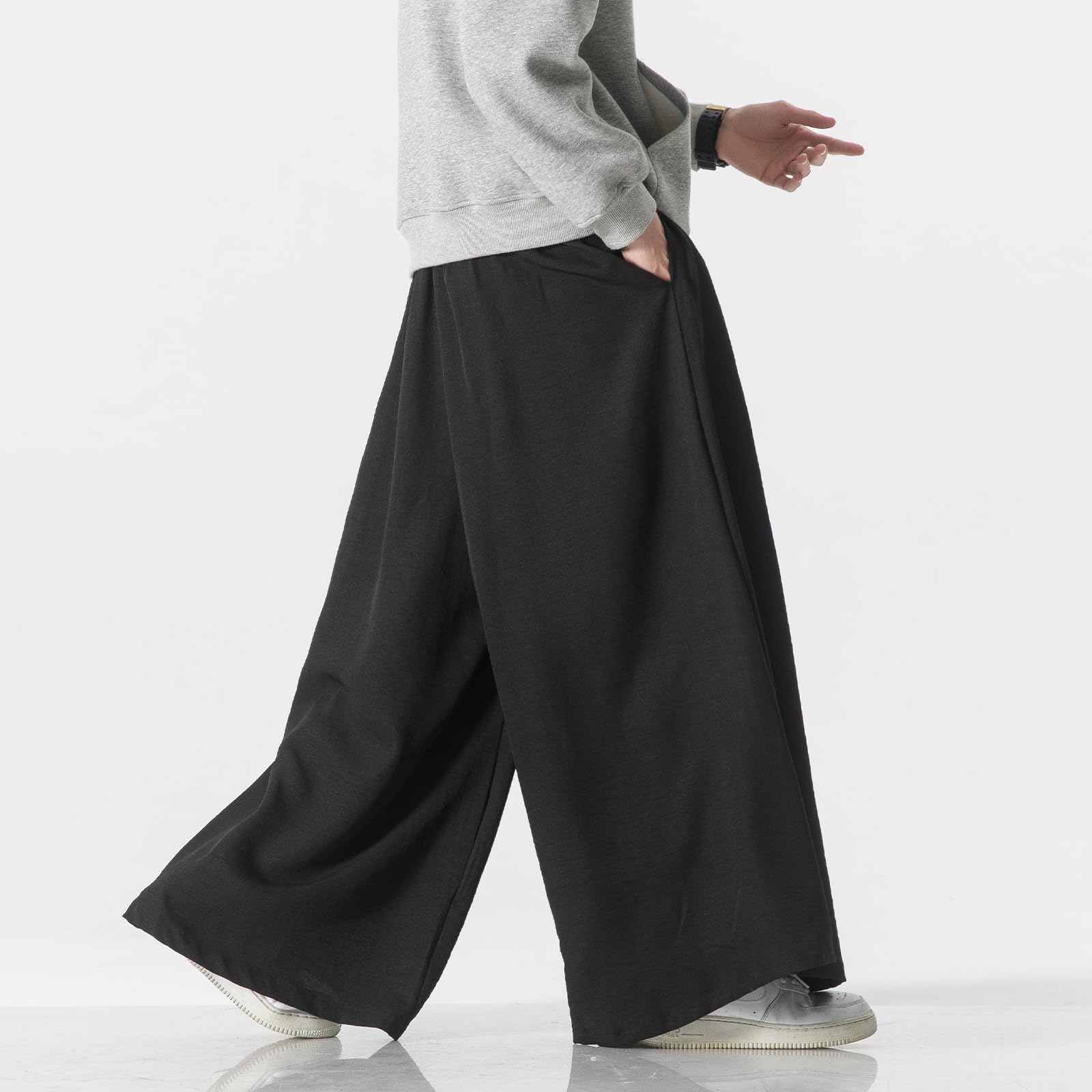 Pantalon à jambes larges avec cordon de serrage pour homme - Pantalon de yoga doux japonais - Pantalon baggy hip-hop