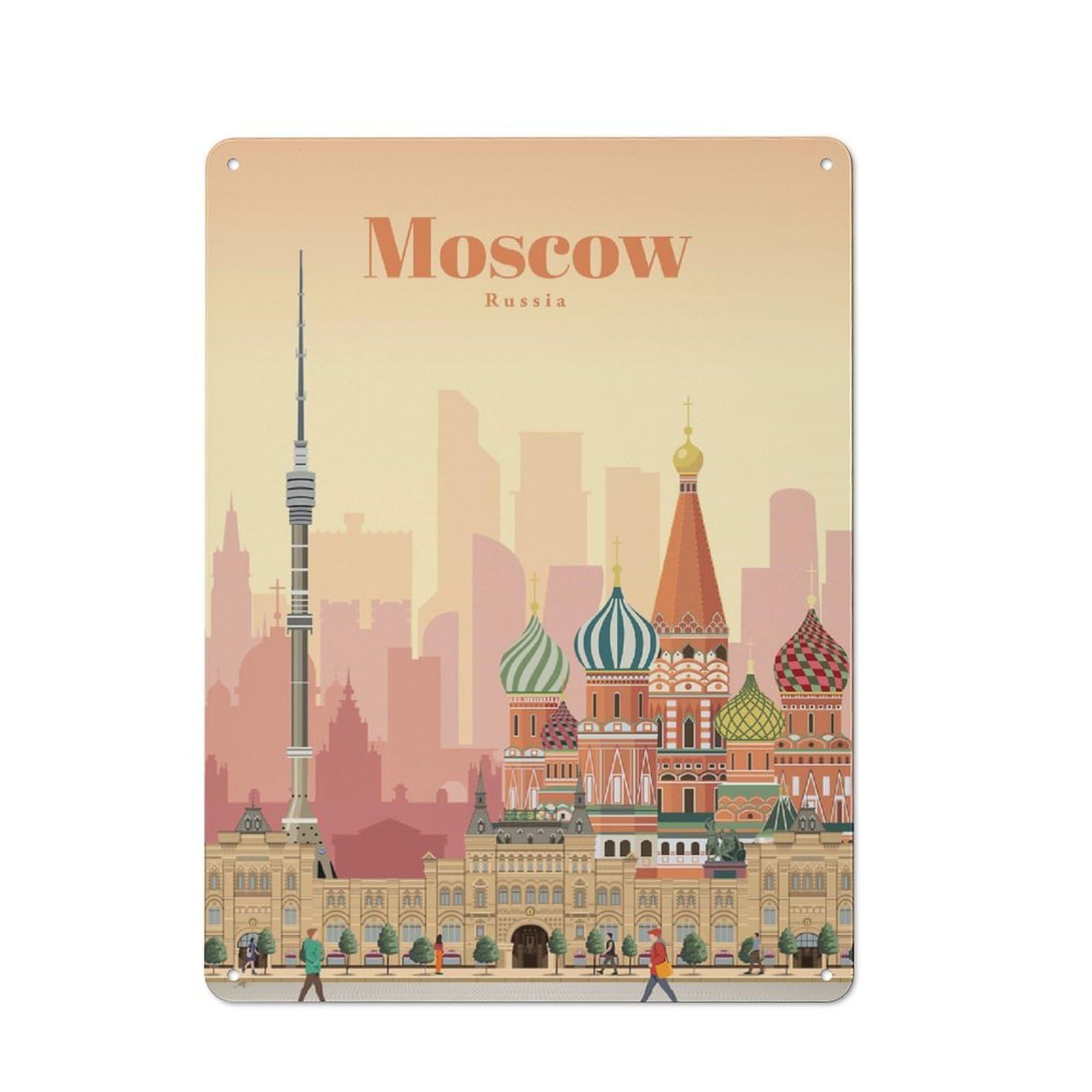 Junmoney Travel To Moscow Metal Wall Decor Sign, Home Decor Sign For Home Cafe, Breakfast Area Or Pantry Wall, Gift For Coffee Lovers And Home Cooks, 40X30cm