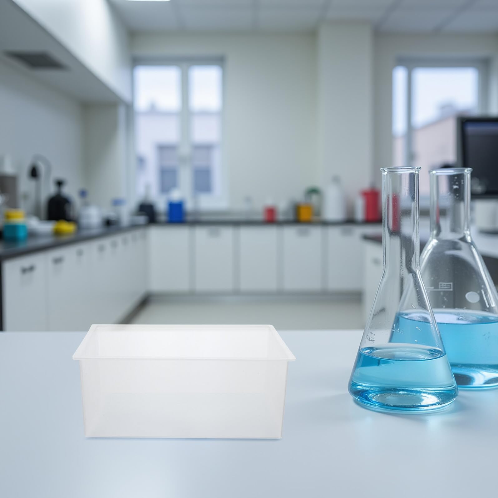 Gatuida 4 Pezzi Bacinelle in Plastica Trasparenti per Laboratorio Resistenti Prodotti Chimici Vaschetta Quadrata Salvaspazio per Pulizia Strumenti e Contenimento Sperimentale