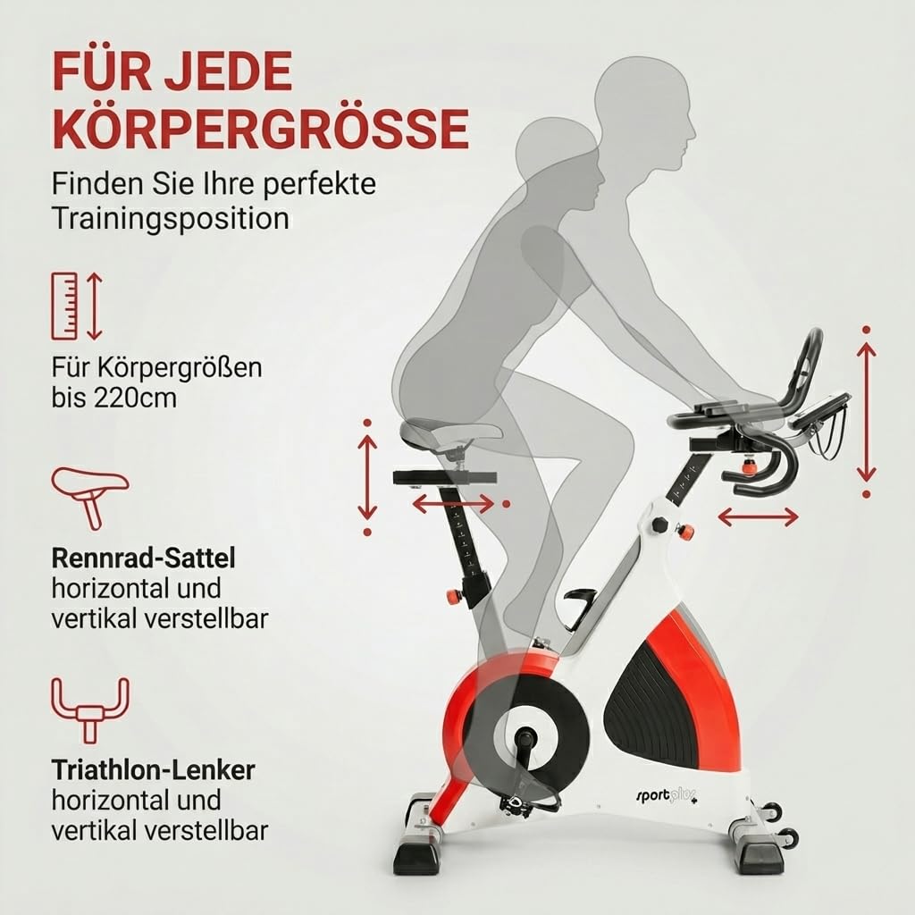 SportPlus Speedracer, Indoor Cycling Bike in Studioqualität, 50 Widerstandsstufen, Triathlonlenker & Rennsattel, Bis 500 Watt, Benutzergewicht bis 150 kg, SP-SRP-3000