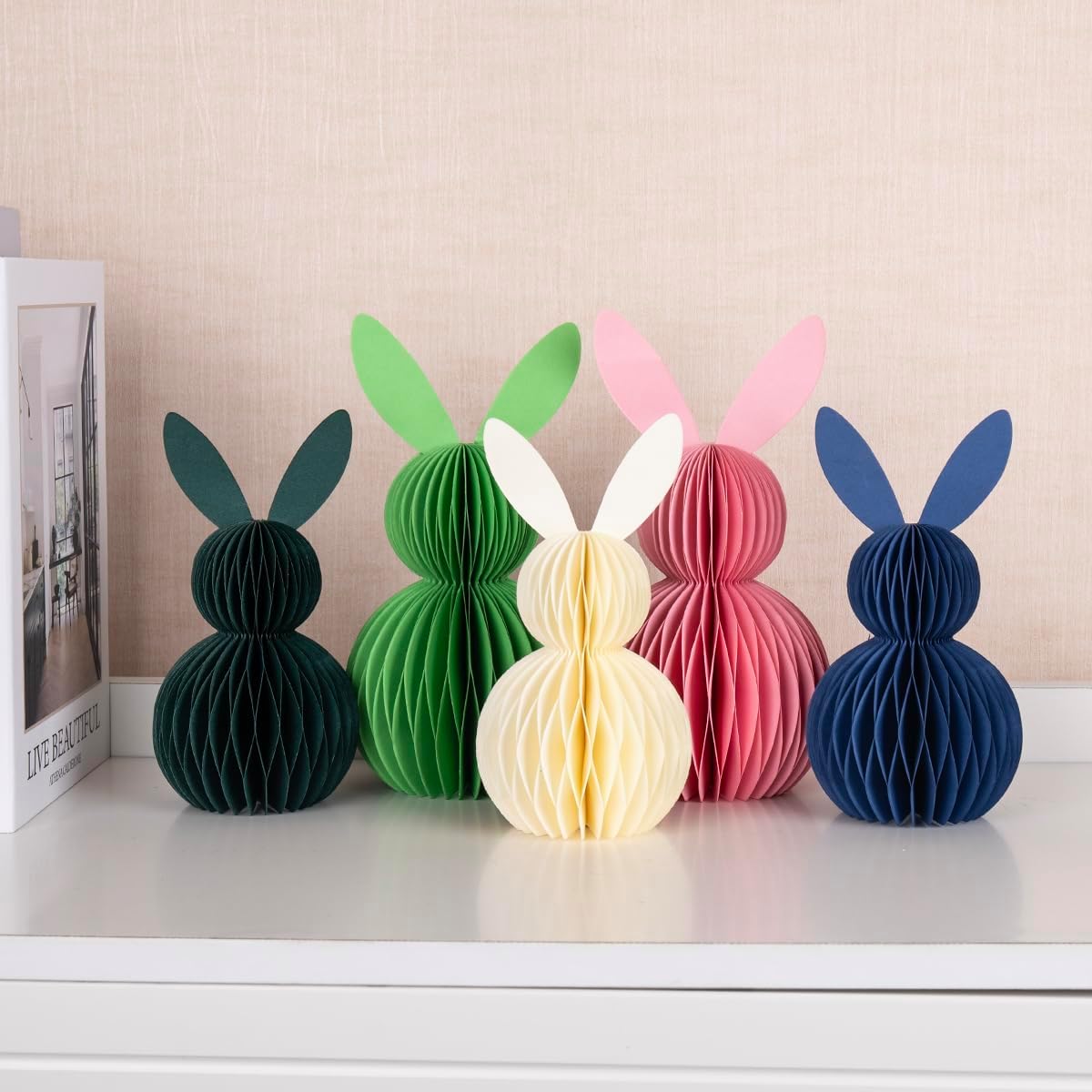 3D Honeycomb Paper Bunny Decorations, Easter Rabbit Figurines, Multicolor Rabbits Table Centerpiece Decor